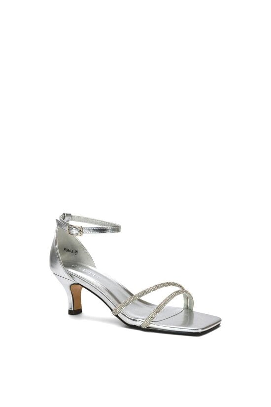 XY LONDON Diamante Kitten Heel Ankle Strap Sandals