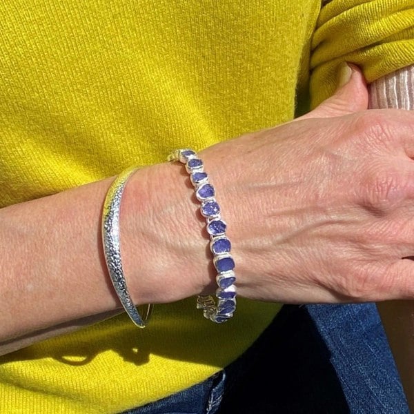 Sterling Silver Rough Tanzanite Stone Bracelet - Reeves & Reeves