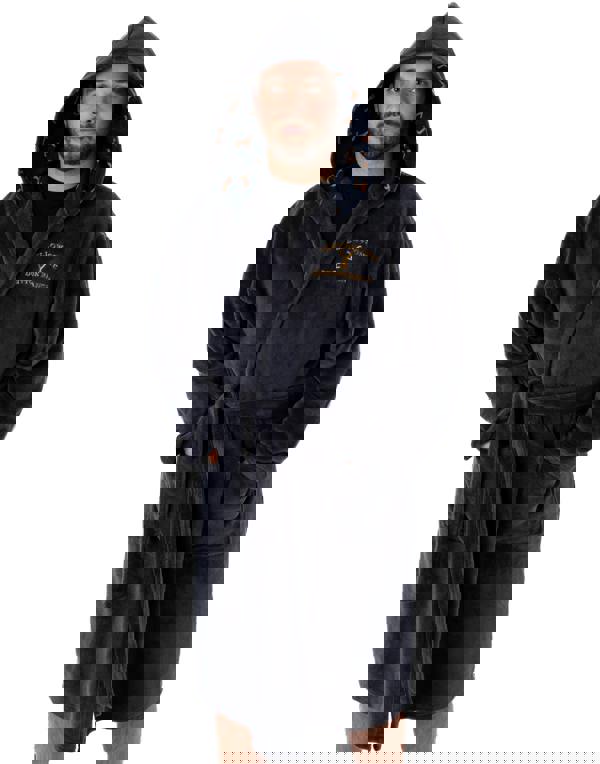 Yellowstone Mens Blue Dutton Ranch Montana Hooded Bathrobe