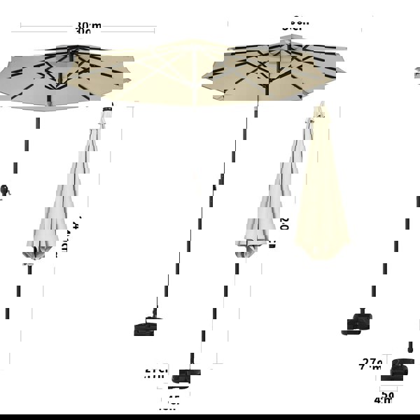 Beige 3m Patio Garden Parasol Sun Umbrella Sunshade Canopy With Solar LED Lights Parasols & Rain Umbrellas Living and Home Rectangle water tank base