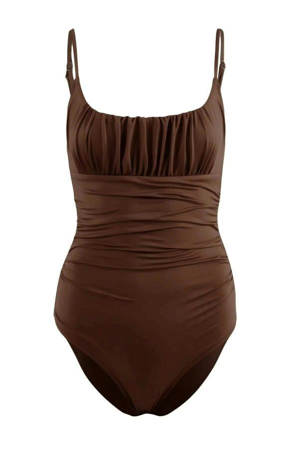 WOVCOR Square Neck Draped Hipster Swimsuit