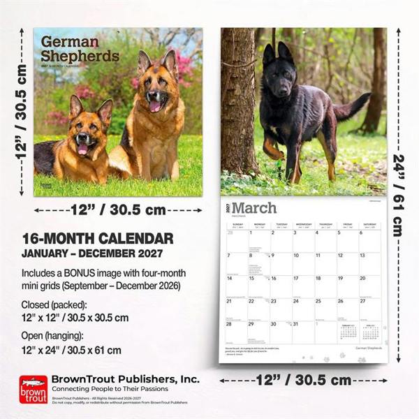 German Shepherds Calendar 2027, Wall Calendars, Month To View, Dogs, Gift