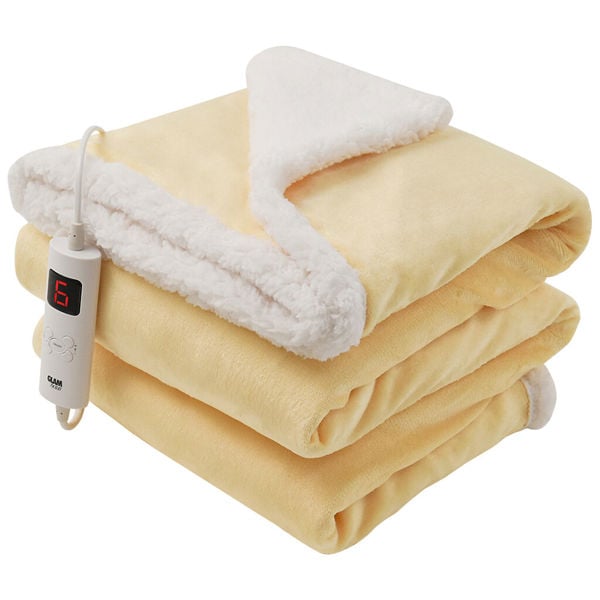 GlamHaus Heated Throw Electric Blanket 6 Heat and 3 Timer Auto Shut Off - Digital Control - Machine Washable - Yellow