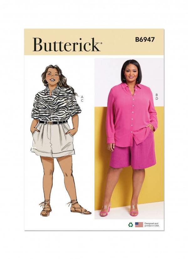 Butterick Sewing Pattern 6947, Shirts, Tops, Shorts for Women, W2 (20W-22W-24W-26W-28W) - Easy