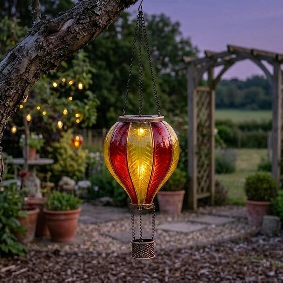 Sunset Flaming Hot Air Balloon Solar Garden Lantern - Sunset Hot Balloon Light