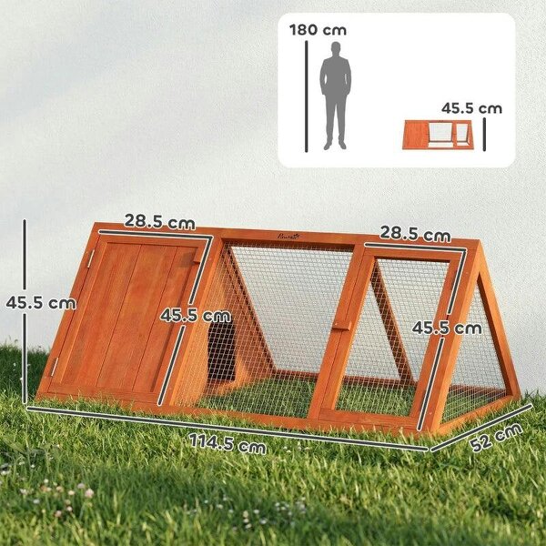 Rabbit Hutch, Wooden Guinea Pig Hutch with Run and Doors, Outdoor Triangle Bunny House for Rabbits,Duck and Chicken