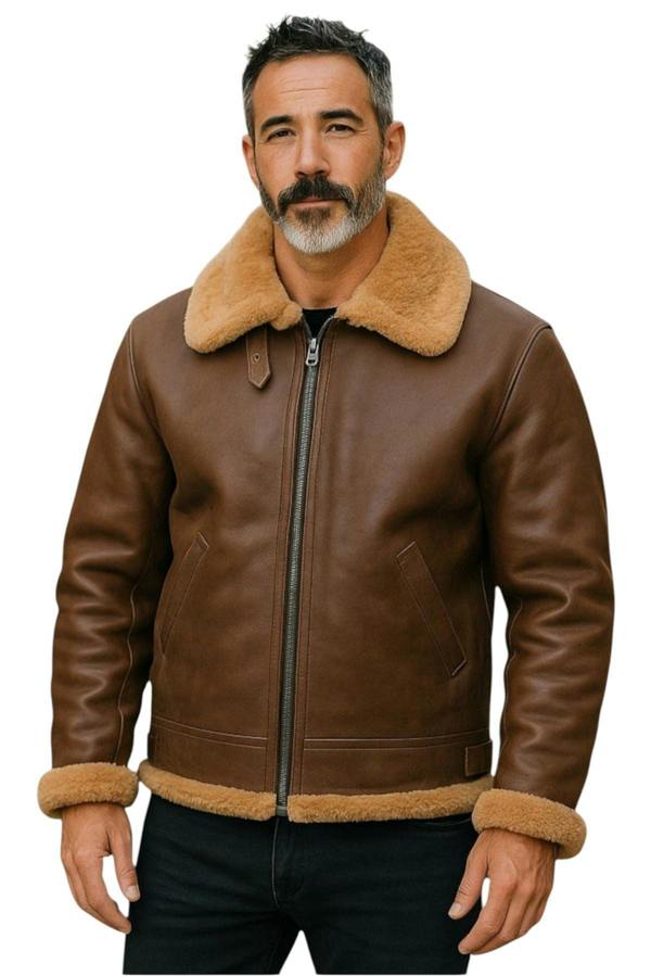 Infinity Leather Mens B3 WW2 Sheepskin Leather Flying Aviator Jacket-Houston