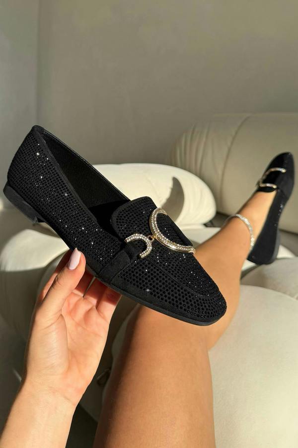 Crystal Imperial Suede Loafers Black with slip on Loafers