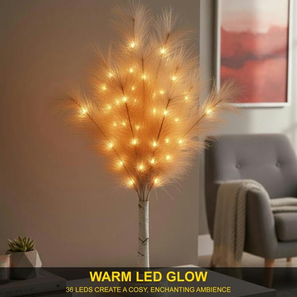 70cm Champagne Feather Tree Table Lamp with Warm White LEDs, Battery Operated Decorative Light image 3