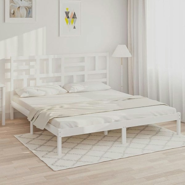 Berkfield Bed Frame White Solid Wood 180x200 cm Super King Size