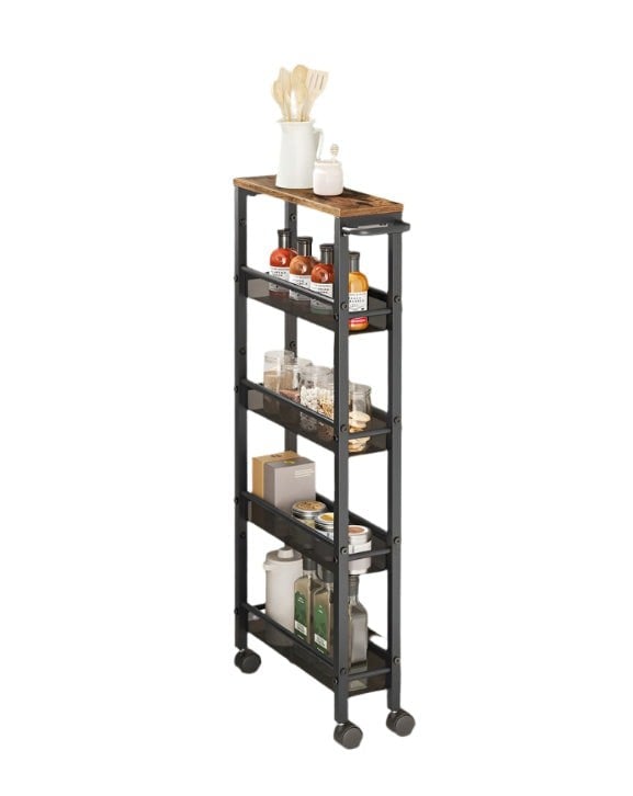 Modcraft 5-Tier Slim Rolling Trolley – Space-Saving Kitchen & Bathroom Storage Cart with Castors