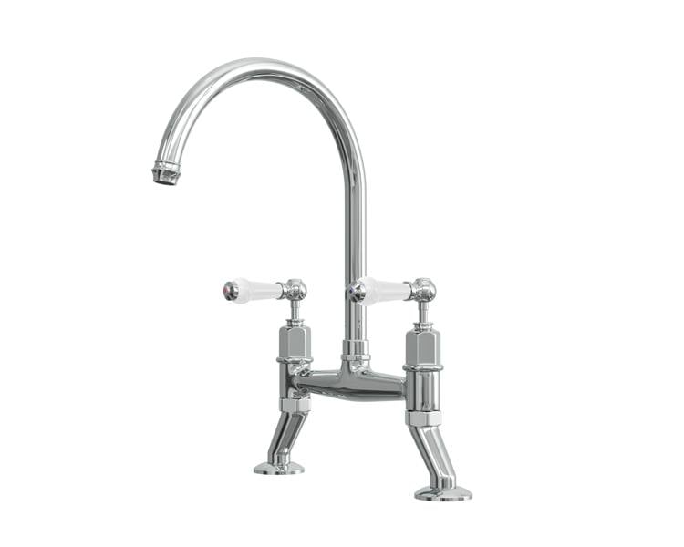 Flode Larvik | Kitchen Dual Lever Bridge Mixer Tap | Polished Chrome Finish