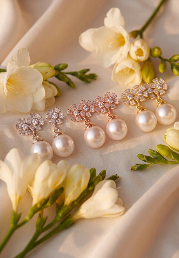 Latelita Bouquet And Pearl Drop Earrings Gold