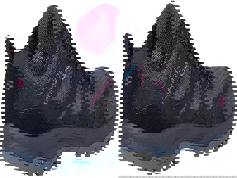 Karrimor Bodmin Low 6 Womens Waterproof Hiking Walking Trainers, black and purple outdoor footwear with breathable mesh upper and rugged sole for trail walking.