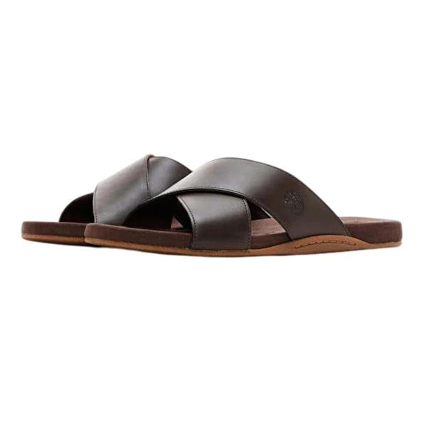 Timberland Mens Cross Strap Leather Flat Sliders - Gaucho - 