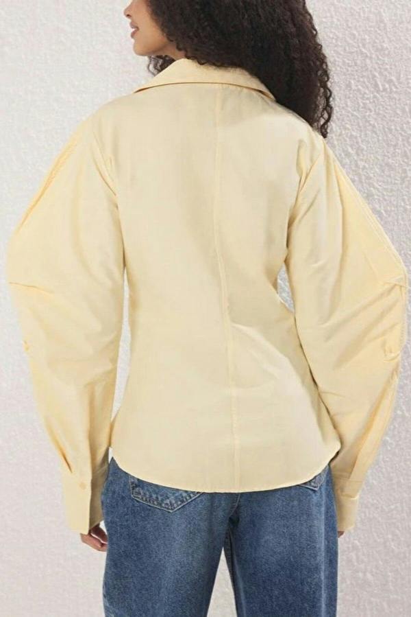 WOVCOR Asymmetrical Shirt with Balloon Sleeve Detail