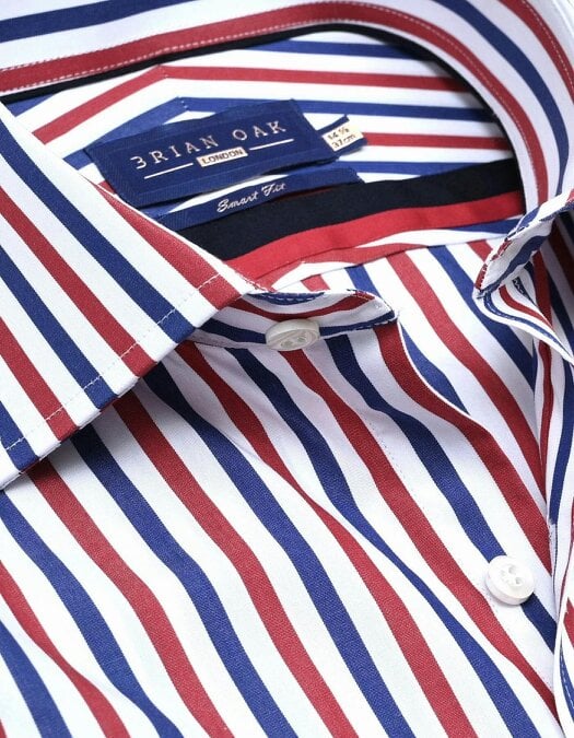 Men's Royal Blue and Red Striped Formal Shirt