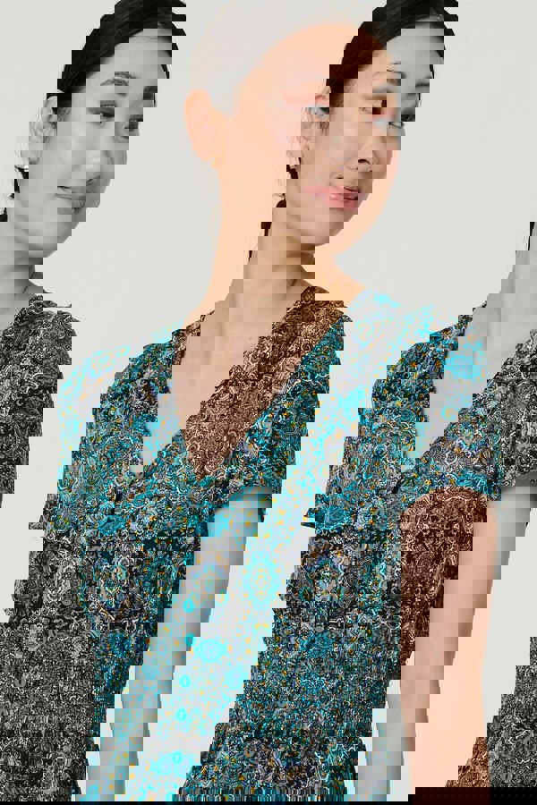 Green | Mosaic Print Short Sleeve Smock Maxi Dress
