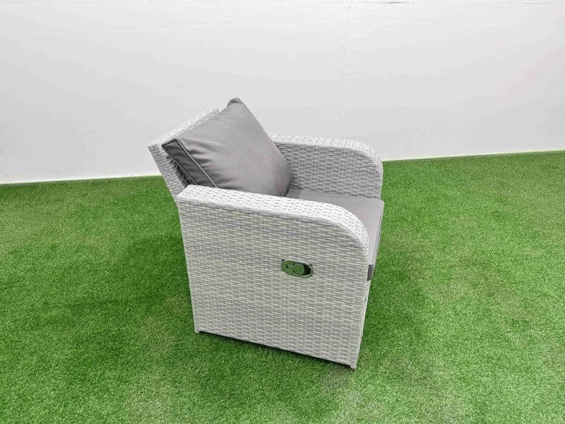 Fimous 9-Seater Outdoor Rattan Reclining Sofa Set | Adjustable Dining/Coffee Table, 3 Stools, Side Table | Light Grey