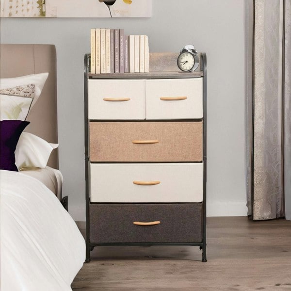 Rafaelo Mobilia 5 Fabric Drawer Bedroom Dresser With Large Drawers Brown