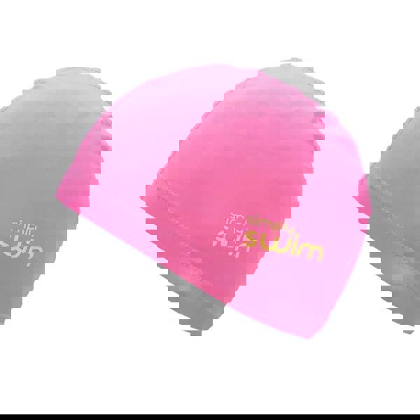 Pink Simply Swim junior swim cap in solid colours with yellow logo