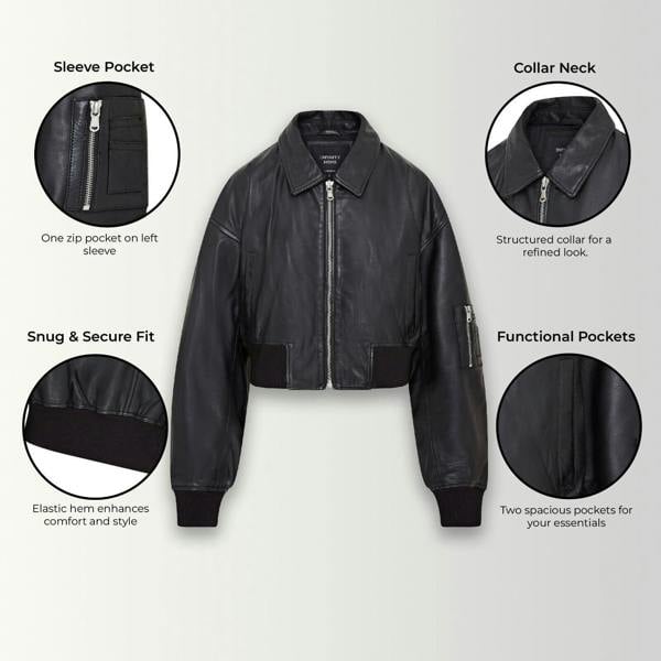 Infinity Leather Womens Oversized Leather MA-1 Bomber Jacket - Bozeman