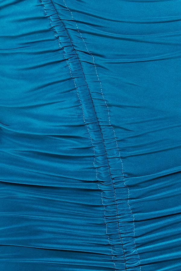Asymmetrical Neck Ruched Midi Dress - Teal DR3541