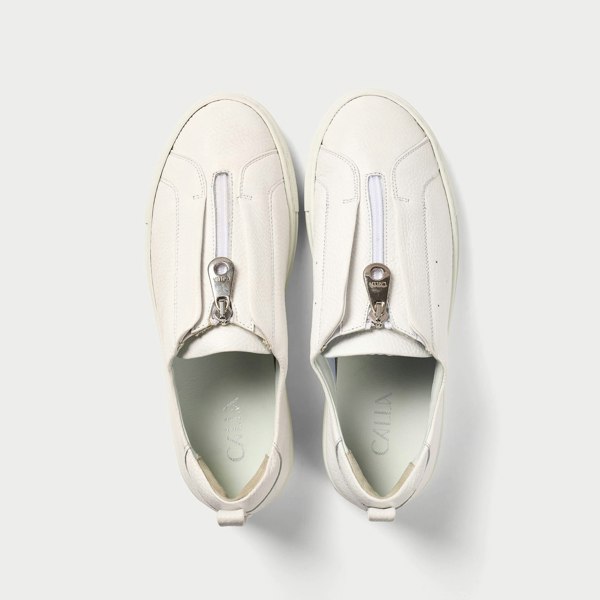 Calla Estella - White Leather Zip-Up Wide Fit Trainers