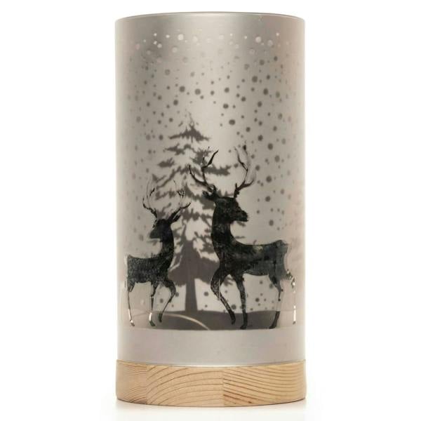 15cm and 20cm Christmas Decorated Vase Table Lamp, Forest Snowfall Scene, Silver, Warm White LED image 1
