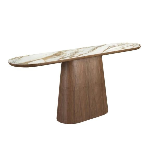 Angel Cerdá Porcelain Marble and Walnut Half Round Oval Console Table 3284