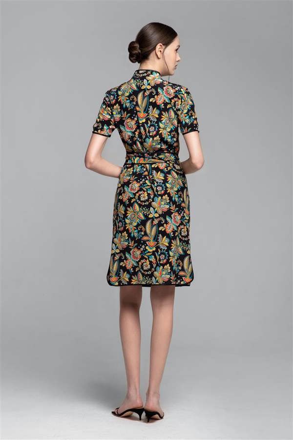 Rumour London Akiko kimono-style silk wrap dress with oriental floral print in black