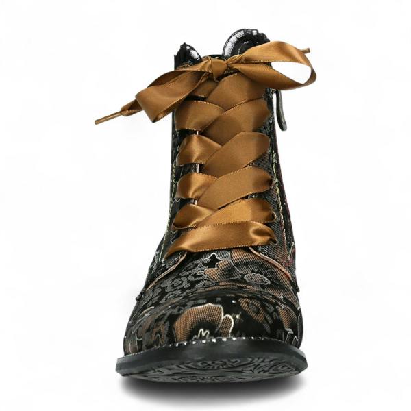 Laura Vita Emcmao-45 Brown Floral Womens Gothic Victorian Leather Ankle Heeled Boots