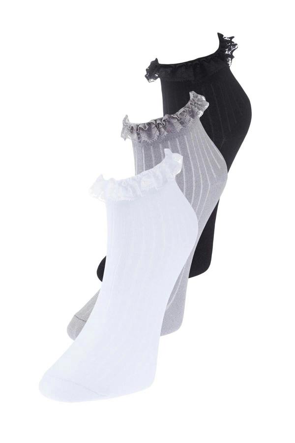 WOVCOR 3-Pack Cotton Lace Knit Socks