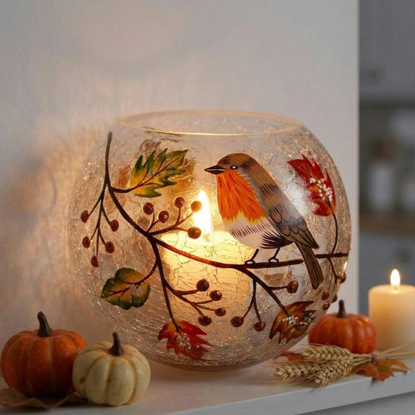 Garden Greatness Autumn Robin Glass Votive Candle Holder