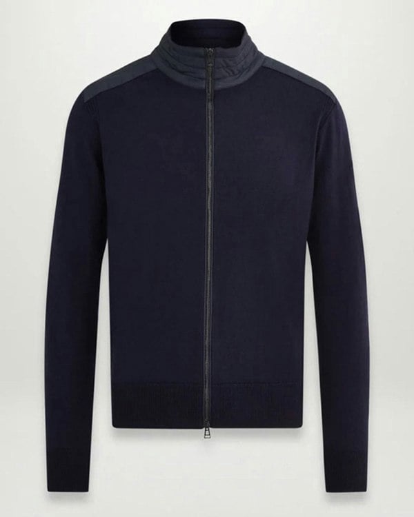 Belstaff Kelby Mens Merino Wool Zip Cardigan - Dark Ink
