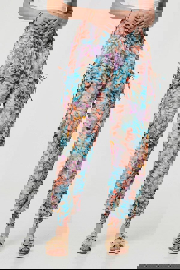 Blue | Printed High Waist Shirred Harem Pants
