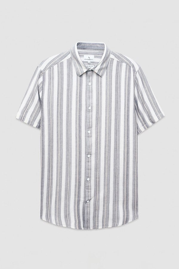 ENORSIA Mens Smoke Stripe Kent Collar Short Sleeve Shirt