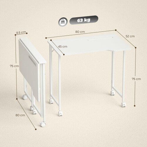Wyld Haus Veso 80cm Wooden White Folding Desk Lockable Wheels
