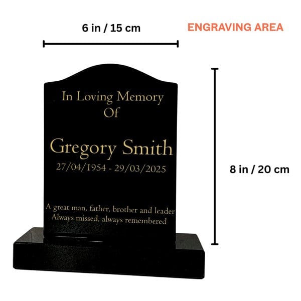 Memorials Direct Granite Memorial Ogee Headstone – Small Size- Free Personalised Engraving