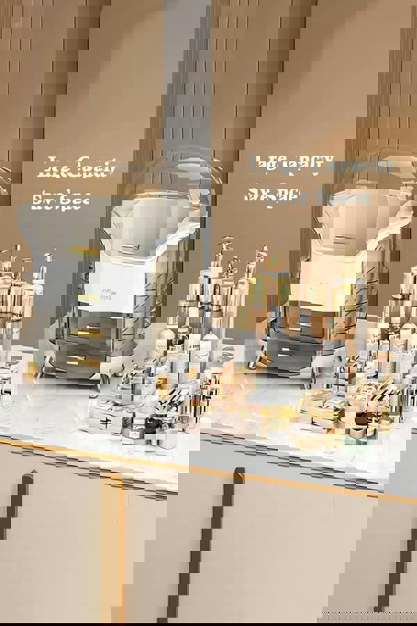 Living and Home Large Capacity Cosmetic Storage Box With 2 Layers Of Storage Boxes & Transparent Lid - White