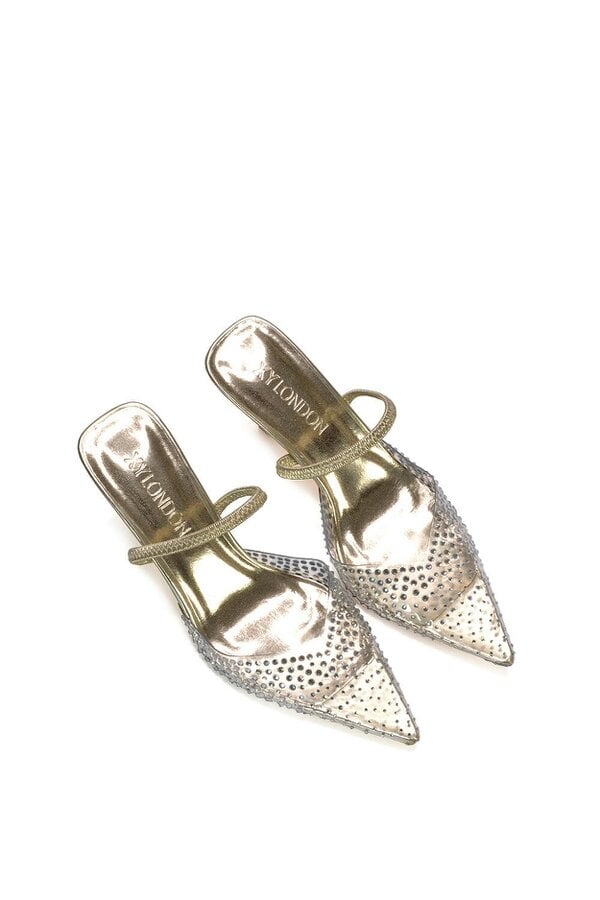 XY LONDON Clear Perspex Diamante Stiletto Heel Slingback Court Shoes