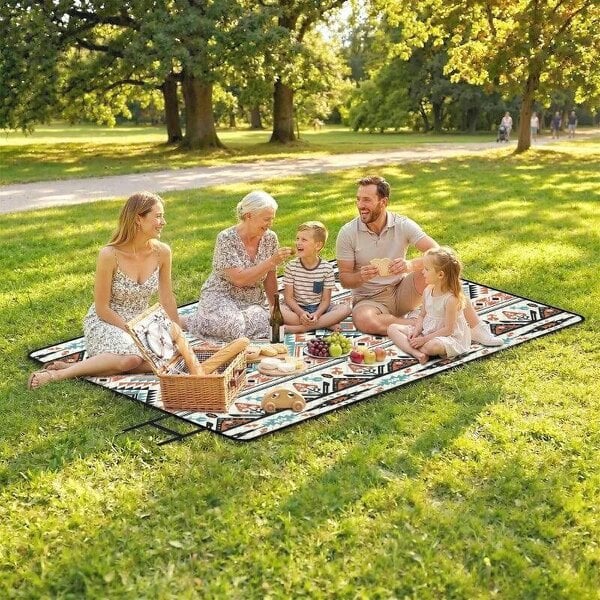 Picnic Blanket, 300x200CM Large Beach Blanket Outdoor Picnic Mat with Integrated Strap for Camping, Mix-Colour - Mix-Colour
