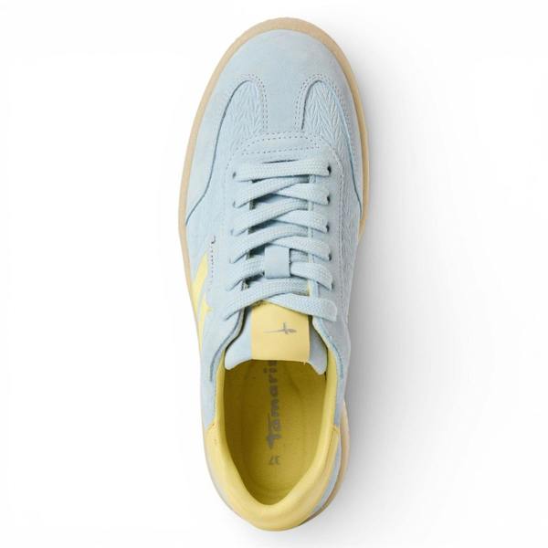 Tamaris Women's Blue Leather Yellow Stripes Trainers Sneaker Shoes