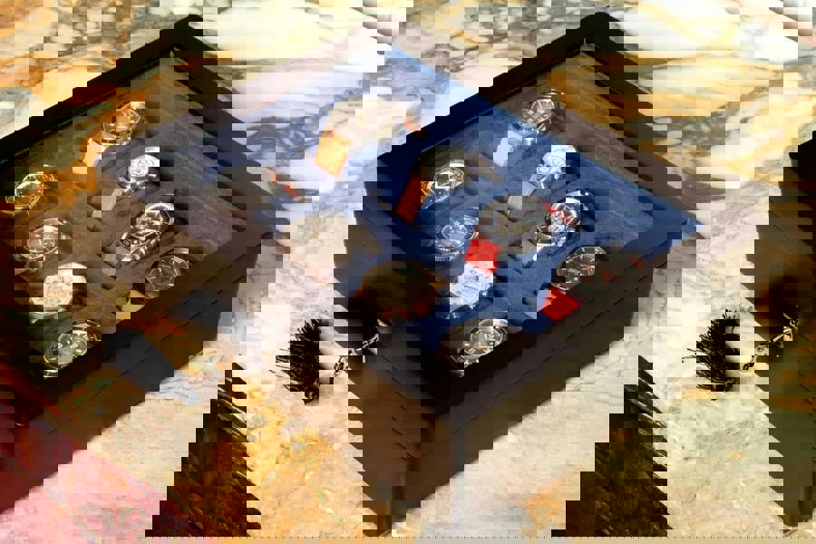 8 Slot Black Wooden Watch Box with Blue Velvet Lining watch boxKennett Great Britain