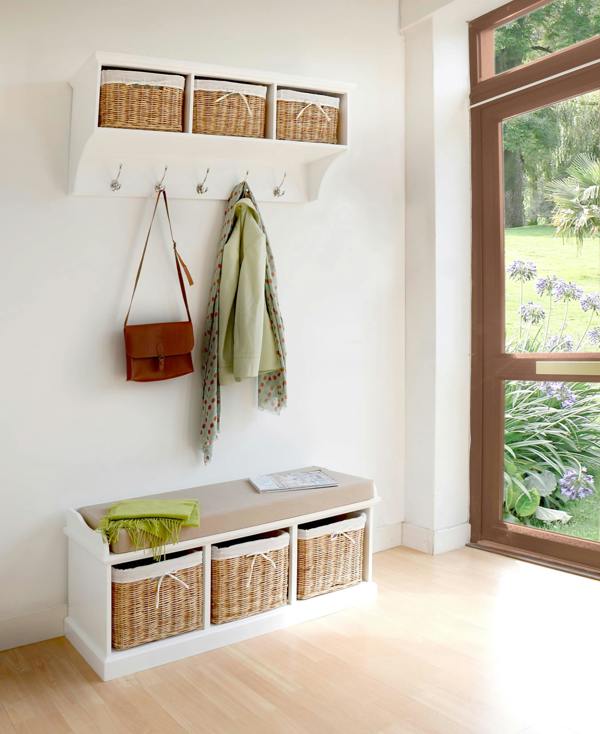 Statement Furniture Tetbury Hallway Hanging Shelf with Natural Wicker Baskets