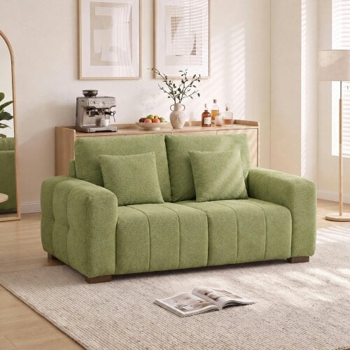 HOMCOM 2 Seater Sofa, Upholstered Small Couch with Pillows - Green