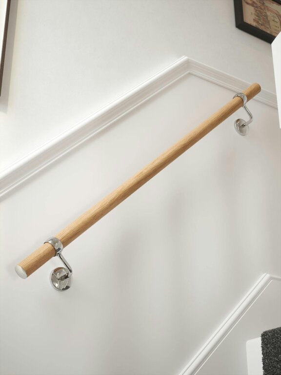 Handrails Direct Stoneleigh Red Oak Straight Flight Handrail - Stoneleigh Red Oak - 1.2m - Radway Chrome