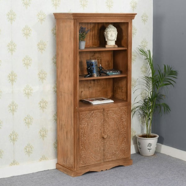 IH Design Viva Mango Wood Large Corner Bookcase   3 Shelving & 1 Door