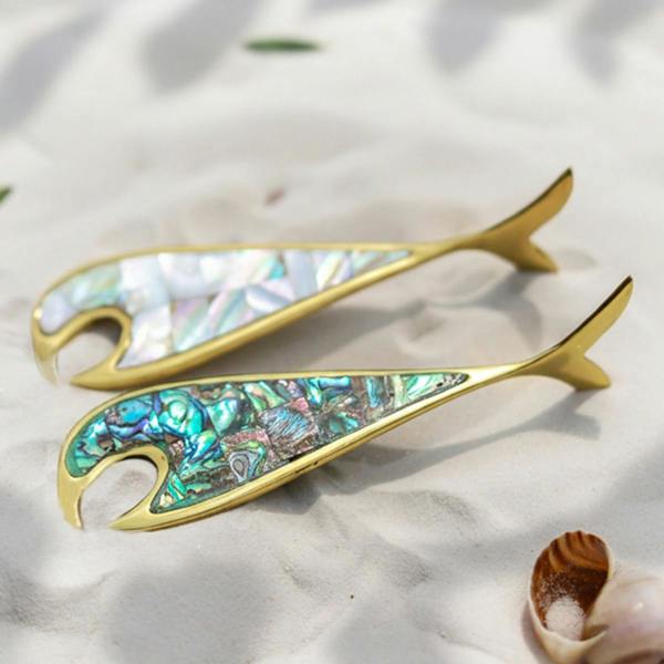 Culinary Concepts Fish Brass Bottle Opener with Mother of Pearl Inlay