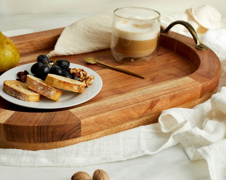 Acacia Wood Rustic Serving Tray with Brass Handles from What a Host Home